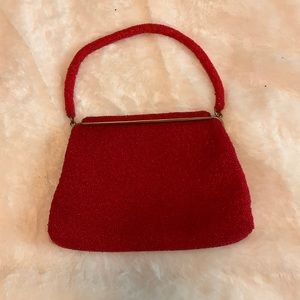 Red beaded handmade purse from france